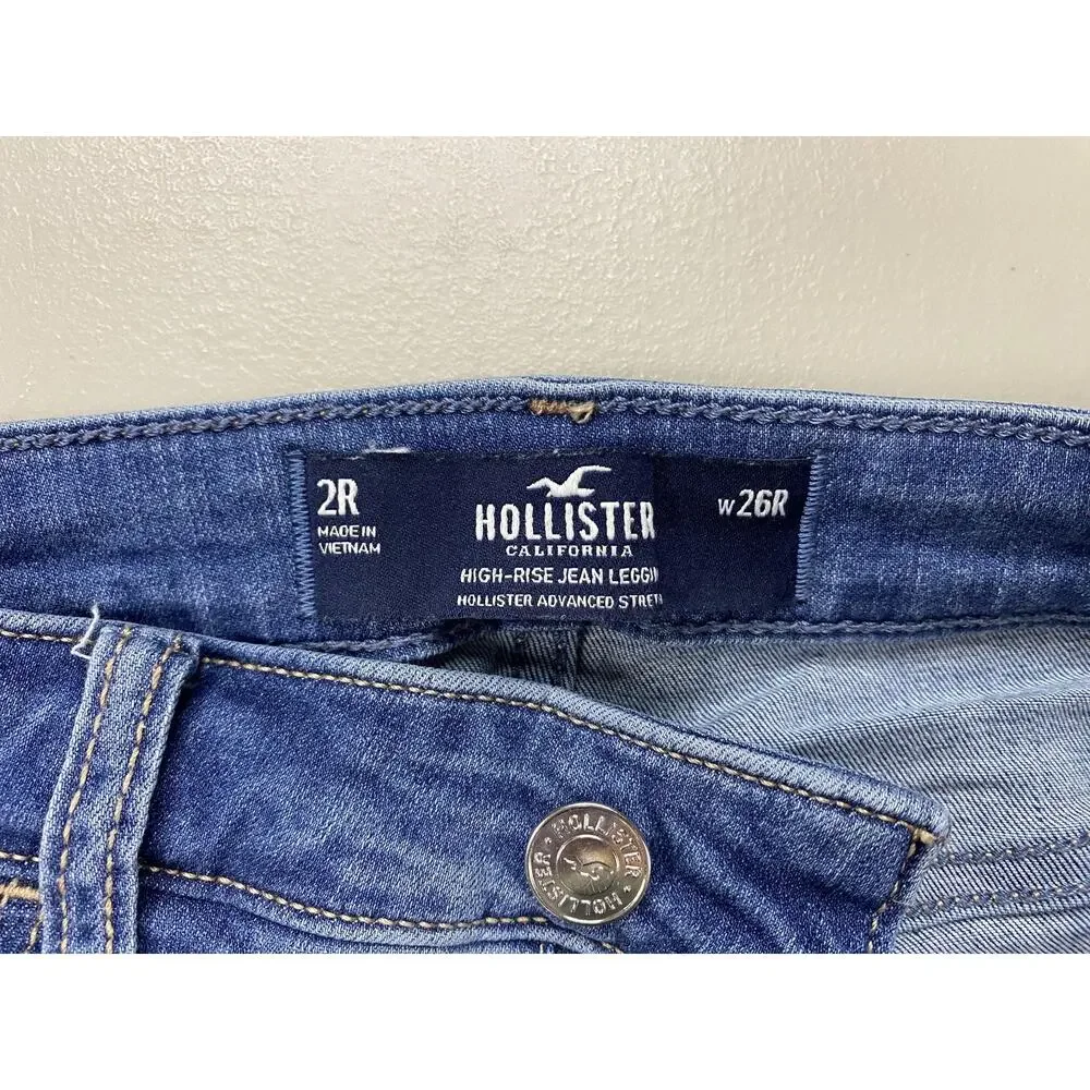 Hollister High Rise Jean Legging Jeans Womens 2R Blue‎ Distressed Stretch 25x29